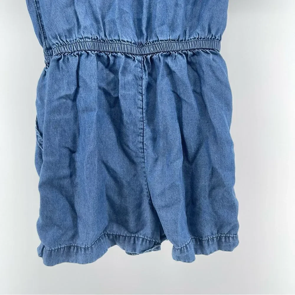 Justice Girl’s Blue Chambray Lyocell Short Sleeve One Piece Romper Size 6